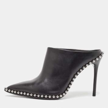 Pre Owned Alexander Wang Black Leather Eri Studded Mules Size 37.5