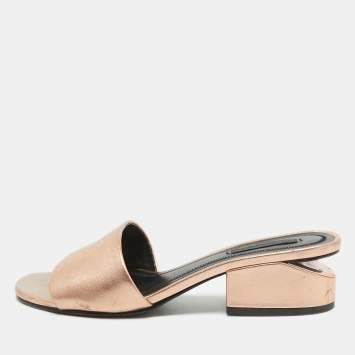 Pre Owned Alexander Wang Rose Gold Leather Lou Slide Sandals Size 36
