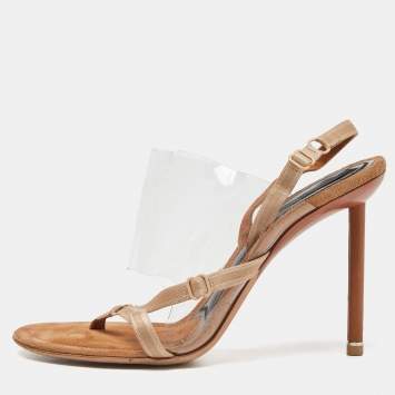 Pre Owned Alexander Wang Beige/Transparent Suede and PVC Thong Slingback Sandals Size 39