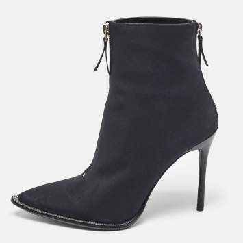 Pre Owned Alexander Wang Black Canvas Pointed Toe Ankle Boots Size 39