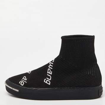 Pre Owned Alexander Wang Black Knit Fabric Pia Logo High Top Sneakers Size 38