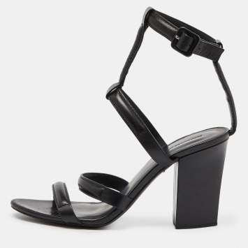 Pre Owned Alexander Wang Black Leather Ankle-Strap Sandals Size 39.5