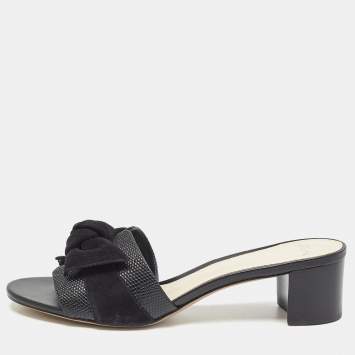 Pre Owned Alexandre Birman Black Lizard and Suede Slide Sandals Size 40