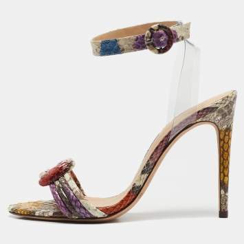 Alexandre Birman Multicolor PVC and Python Embossed Leather Ankle Strap Sandals Size 37