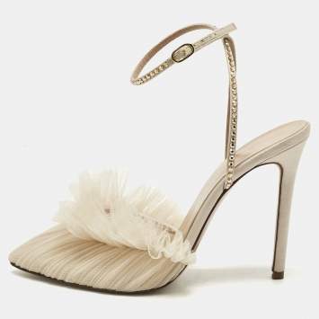 Pre Owned Alexandre Birman Beige Lace and Satin Kaya Pumps Size 40