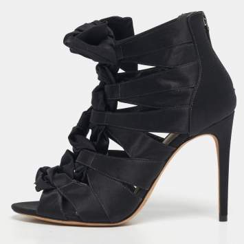 Pre Owned Alexandre Birman Black Satin Layla Gladiator Sandals Size 38.5