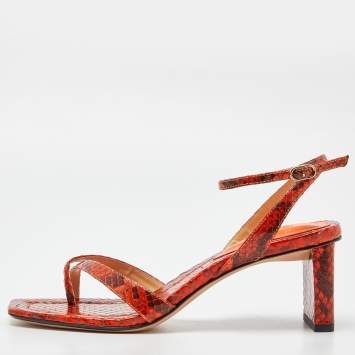 Pre Owned Alexandre Birman Orange Python Nelly Ankle Strap Sandals Size 37