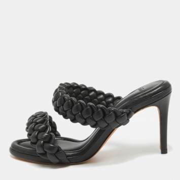 Pre Owned Alexandre Birman Black Leather Braided Accents Slides Size 38