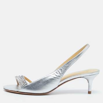 Pre Owned Alexandre Birman Silver Leather Lenny Sandals Size 38.5
