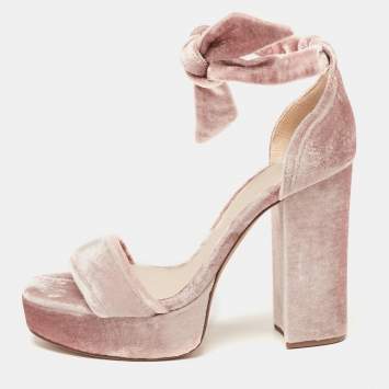 Pre Owned Alexandre Birman Pink Velvet Celine Platform Ankle Tie Sandals Size 39