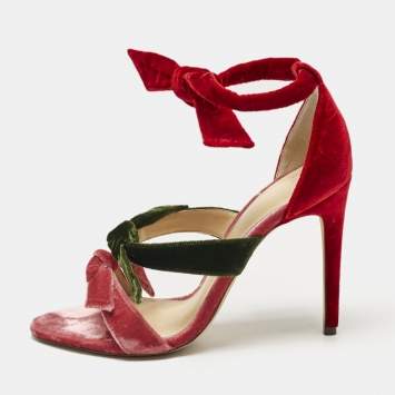 Pre Owned Alexandre Birman Multicolor Velvet Gianna Three Bow Ankle Wrap Sandals Size 37