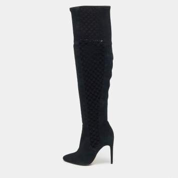 Pre Owned Alexandre Birman Black Suede Over The Knee Boots Size 37