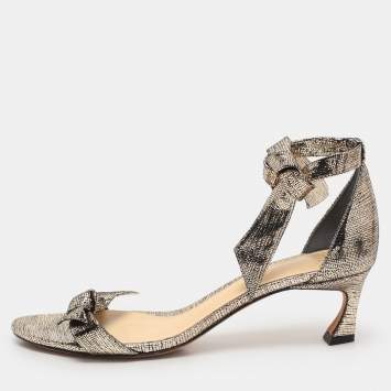Alexandre Birman Metallic Gold Textured Leather Clarita Ankle Strap Sandals Size 38.5