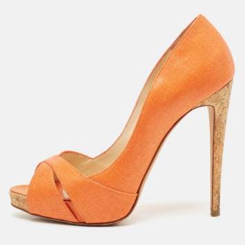 Alexandre Birman Orange Raffia Peep Toe Pumps Size 39.5