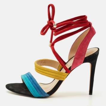 Pre Owned Alexandre Birman Multicolor Suede Aurora Ankle Wrap Sandals Size 40