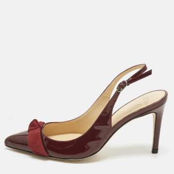 مملوكة مسبقًا Alexandre Birman Burgundy Patent Leather Bow Slingback Pumps Size 35.5