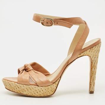 مملوكة مسبقًا Alexandre Birman Size 41.5 Beige Leather Lolita Knot Ankle Strap Sandals