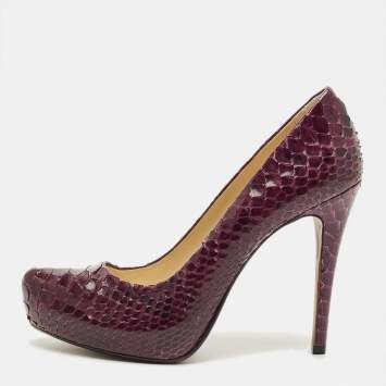 مملوكة مسبقًا Alexandre Birman Size 41.5 Burgundy Python Leather Platform Pumps