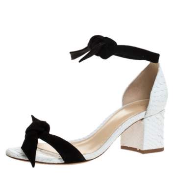 Pre Owned Alexandre Birman Black/White Python And Suede Clarita Block Heel Sandals Size 36