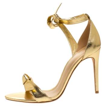 Pre Owned Alexandre Birman Metallic Gold Leather Clarita Ankle Wrap Sandals Size 40