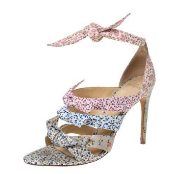 Pre Owned Alexandre Birman Floral Printed Canvas Lolita Knot Strappy Sandals Size 38.5