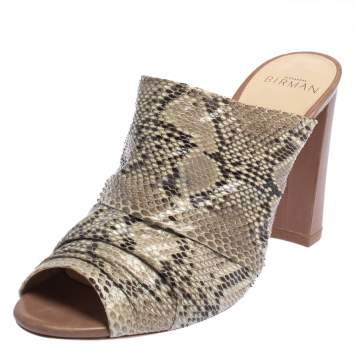 Pre Owned Alexandre Birman Two Tone Python Mules Size 38