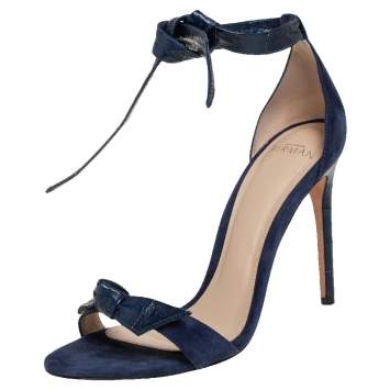 Pre Owned Alexandre Birman Blue Leather And Suede Ankle Wrap Sandals Size 37