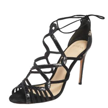 Pre Owned Alexandre Birman Black Suede And Python Leather Strappy Sandals Size 39 