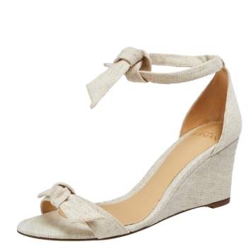 Pre Owned Alexandre Birman Off White Canvas Wedge Ankle Wrap Sandals Size 36