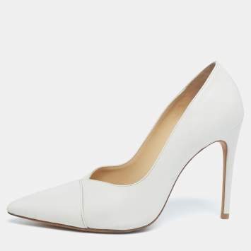 Pre Owned Alexandre Birman White Leather Pointed Toe Pumps Size 38.5