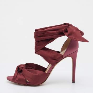 Pre Owned Alexandre Birman Burgundy Satin Katherine Ankle Wrap Sandals Size 40