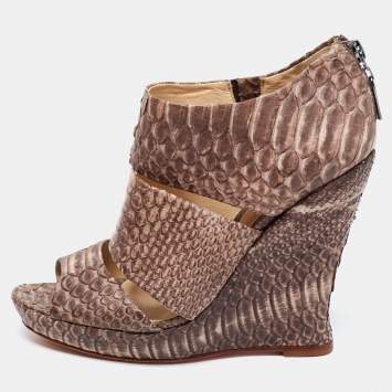 Pre Owned Alexandre Birman Two-Tone Python Leather Wedge Sandals Size 36