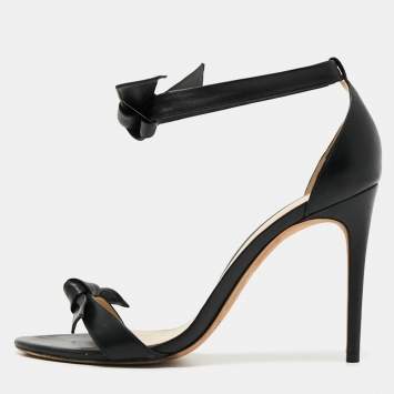 Pre Owned Alexandre Birman Black Leather Clarita Bow Ankle Wrap Sandals Size 40