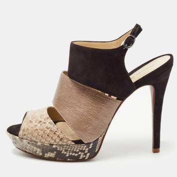 Pre Owned Alexandre Birman Brown/Black Python and Suede Platform Slingback Sandals Size 41