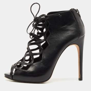 Pre Owned Alexandre Birman Black Leather Lace Up Ankle Boots Size 36