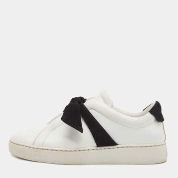 Pre Owned Alexandre Birman White/Black Leather and Suede Bow Clarita Sneakers Size 37