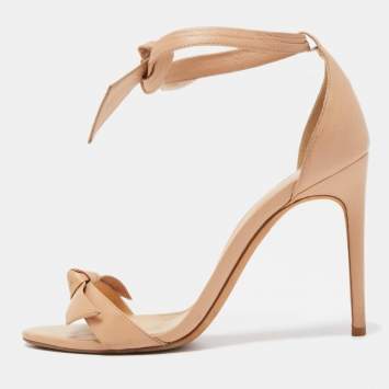 Pre Owned Alexandre Birman Beige Leather Clarita Ankle Wrap Sandals Size 37.5