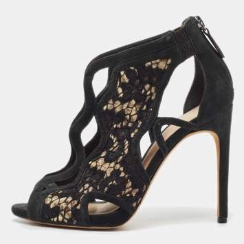 Pre Owned Alexandre Birman Black Mesh and Suede  Ankle Strap Sandals Size 36