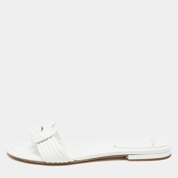 Pre Owned Alexandre Birman White Leather Vicky Flat Slides Size 41.5