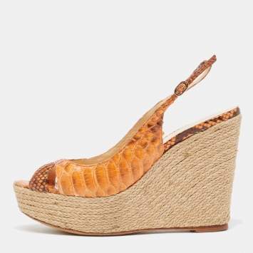 Pre Owned Alexandre Birman Orange Python Espadrille Slingback Sandals Size 39.5