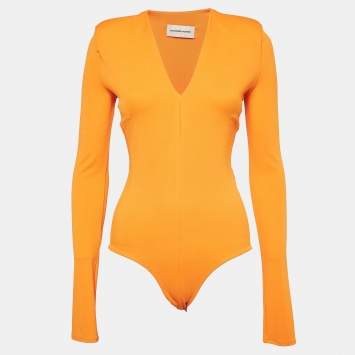 Pre Owned Alexandre Vauthier Orange Jersey V-Neck Bodysuit M