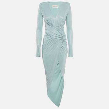 Pre Owned Alexandre Vauthier Blue Studded Jersey Drape Style Maxi Dress S