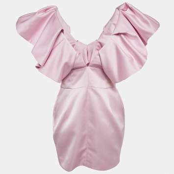 Pre Owned Alexandre Vauthier Pink Satin Ruffled Mini Dress M