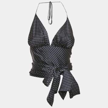 Alexandre Vauthier Navy Blue Polka Dots Satin Wrap Crop Top S