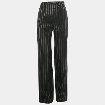 Pre Owned Alexandre Vauthier Black Striped Crepe Wide Leg Trousers S