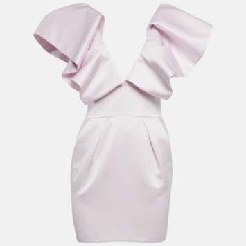 Pre Owned Alexandre Vauthier Pink Satin Ruffled Mini Dress S