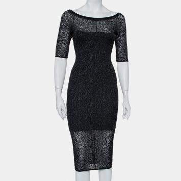 Pre Owned Alexandre Vauthier Black Stretch Lace Bodycon Dress M