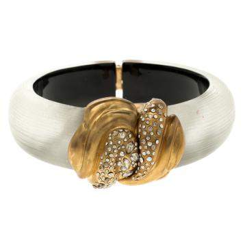 Pre Owned Alexis Bittar Crystal Studded Plexiglas Gold Tone Hinge Bracelet 17cm