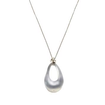 Pre Owned Alexis Bittar Grey Lucite Scattered Crystal Baguette Pendant Necklace 