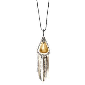 Pre Owned Alexis Bittar Lucite Crystal Encrusted Tassel Chain Pendant Necklace